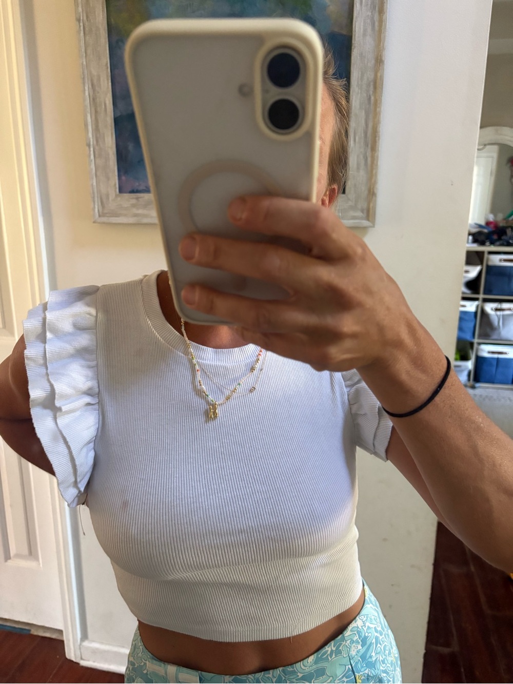 Zara White Ribbed Ruffle Sleeve Crop Top